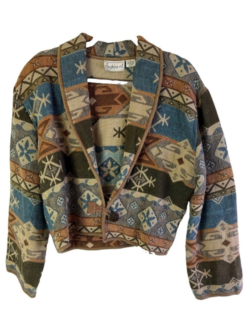 Vintage 90s Tapestry Jacket Rainbow Geometric Western Country